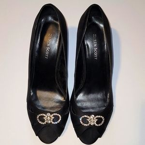 Karen Scott Black Satin Peep Toe Pump Sz 10